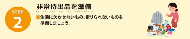 非常持出品を準備しましょう。生活に欠かせないもの、借りられないものを準備しましょう。