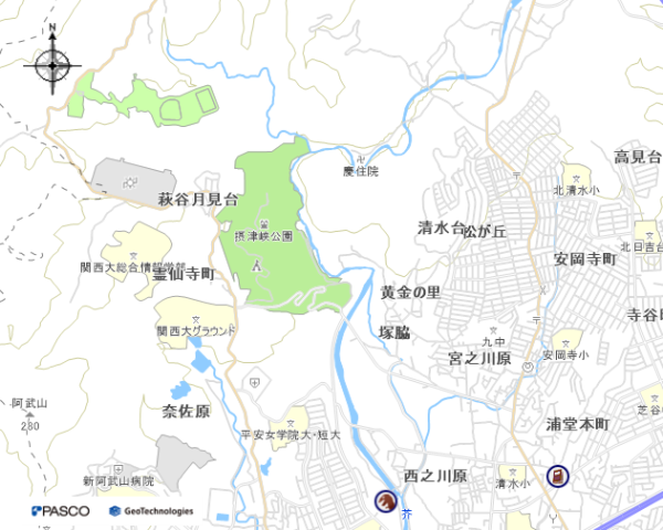 摂津峡公園の位置図