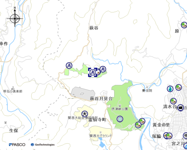 萩谷総合公園の位置図