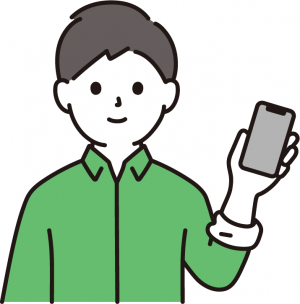 スマートフォンをもつ男性の画像