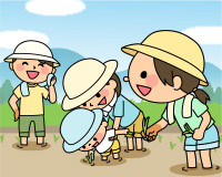 高槻市ウェブマガジントップ画像「青空の下の田植え」