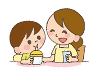 飲み物を飲む親子のイラスト