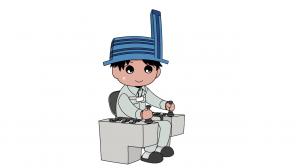 クレーンを運転するマスコットキャラクターまもるん