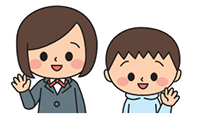 手を振る中学生の女の子と小学生の男の子のイラスト