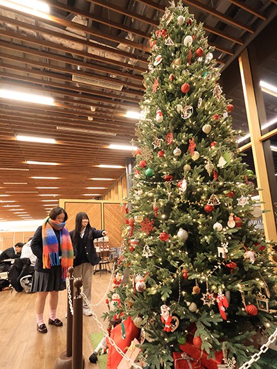 クリスマスツリーを眺める来場者