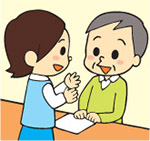 確定申告をする人と説明をする人のイラスト