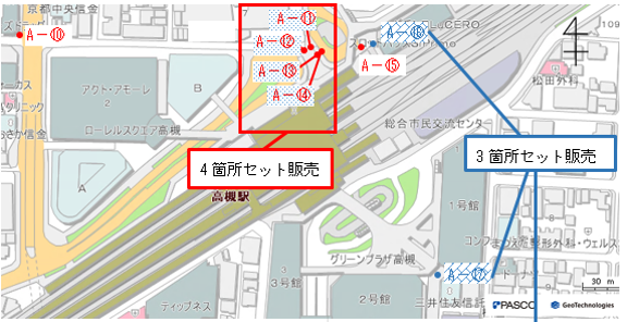 JR高槻駅周辺　マンホール広告位置図