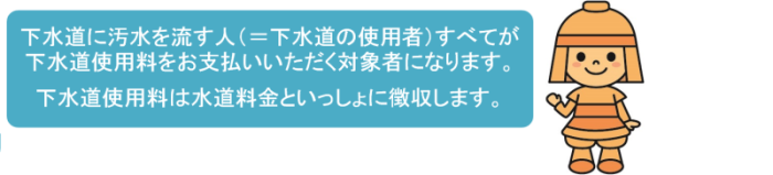 下水道に汚水を流す人（＝下水道の使用者）すべてが下水道使用料をお支払いいただく対象者になります。下水道使用料は水道料金と一緒に徴収します。