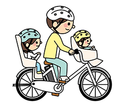 幼児二人同乗用自転車に乗るお父さんと子どもたちのイラスト