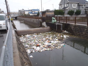 水路内の大量のゴミ