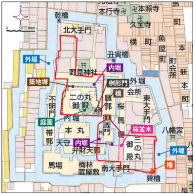 高槻城と計画地のおよその配置比較