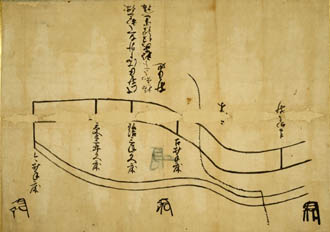 三好長慶が郡家村の勝訴とした文書に添付された図の画像