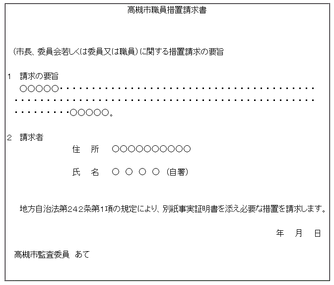 住民監査請求の請求様式（地方自治法施行令172条）の画像