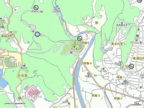 摂津峡の駐車場の位置図