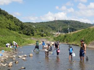 川の中のイモムシを探せ