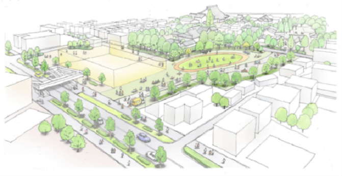 新公共施設の鳥瞰イメージイラスト