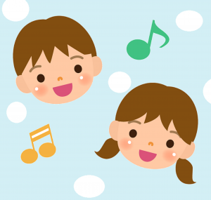 笑顔のこどもと音符のイラスト